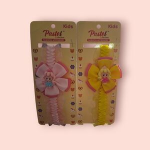 Pastels Kids Pink and Yellow Doll Bow Hairbands - 2 Pack
